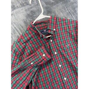 Vineyard Vines Youth XL Red Green Check Plaid Whale Shirt Button Down Boys